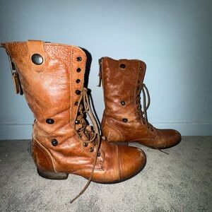 Steve Madden Women’s Combat Boots Brown Leather Lace Up Fold Over SIZE 8